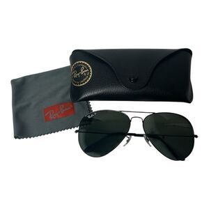 Ray Ban Unisex Large UV Protection Aviator Black Green Tint Sunglasses